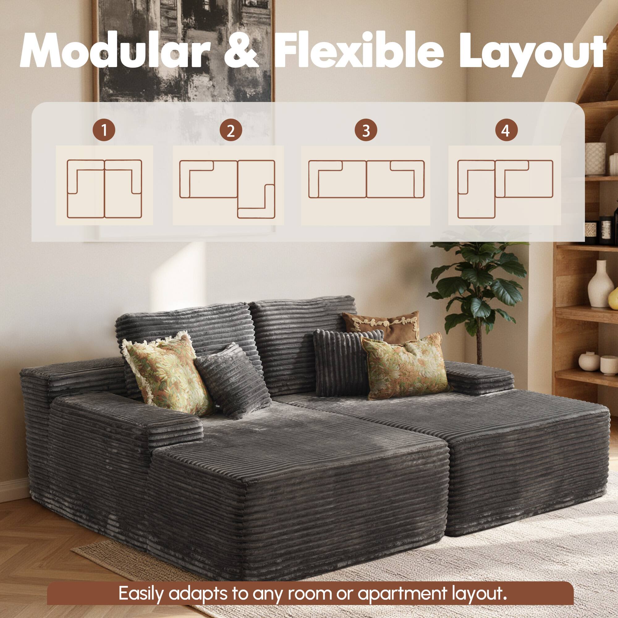 Modular & Flexible Layout

1 2 3 4

Easily adapts to any room or apartment layout.