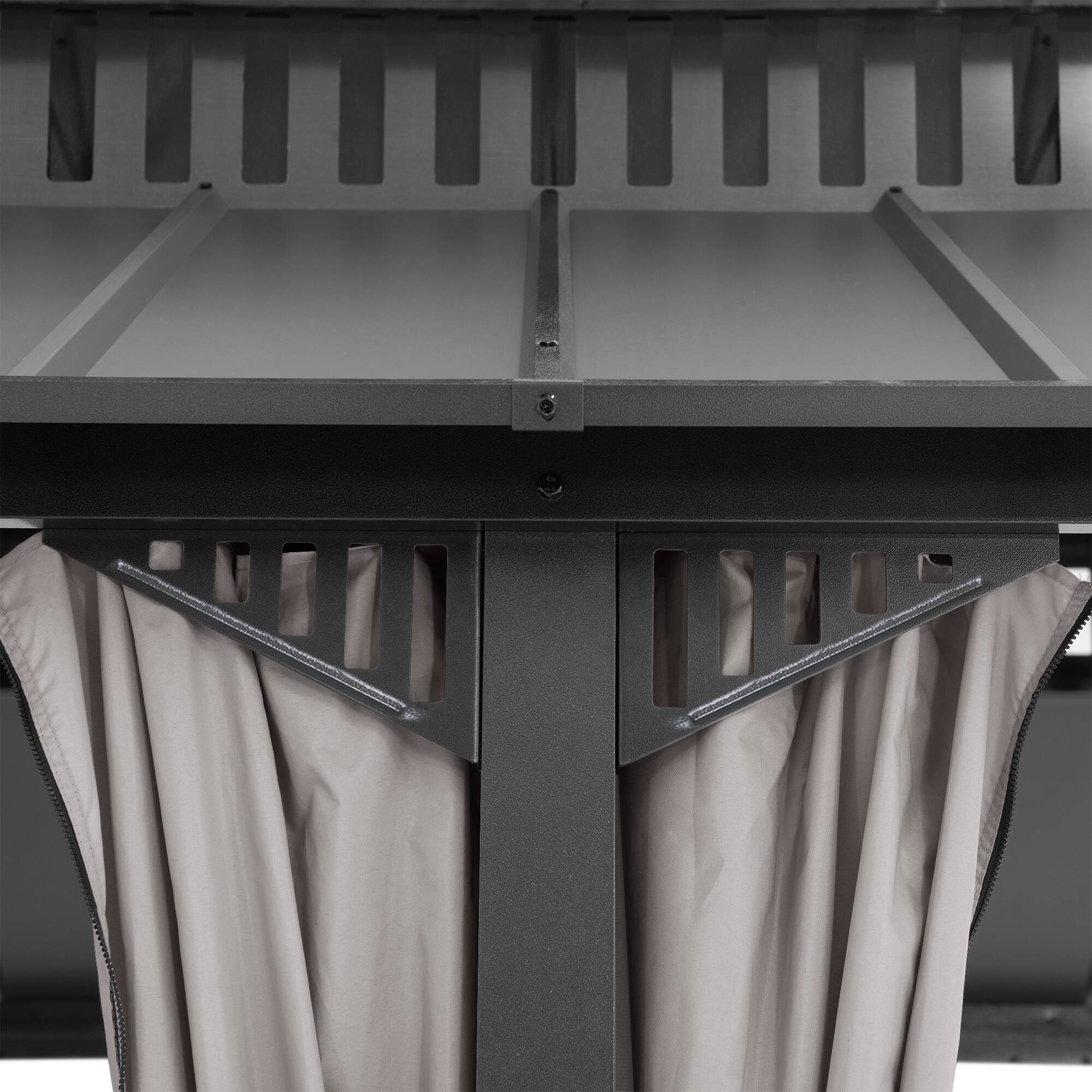 Back. SUNJOY - SUNJOY Kingston 20x12 Gazebo, Steel Hardtop Gazebo with Curtain and Netting - Cedar Posts.