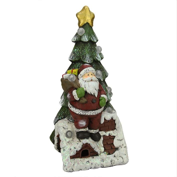 CC Christmas Decor - 19.5" Battery Operated LED Lighted Santa Claus and Christmas Tree Table Top Decoration - Multi