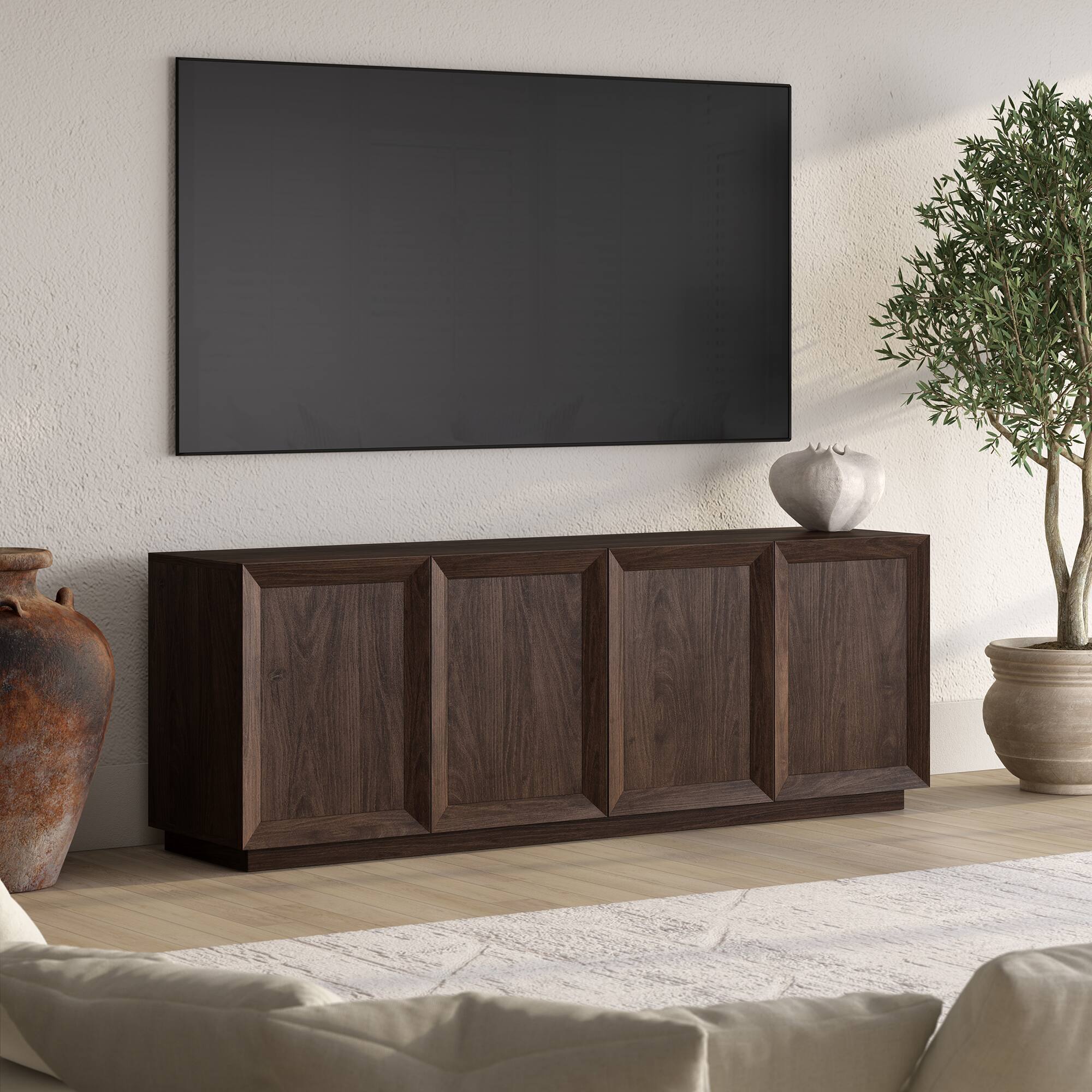 Alt View 3. Hudson&Canal - Morse Rectangular TV Stand for TV's up to 75" in Alder Brown - Alder Brown.
