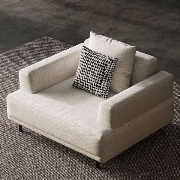 Back. luck idea - Modern Beige Linen Single Sofa Couch, Accent Armchair with Metal Legs for Living Room Bedroom Apartment - white.