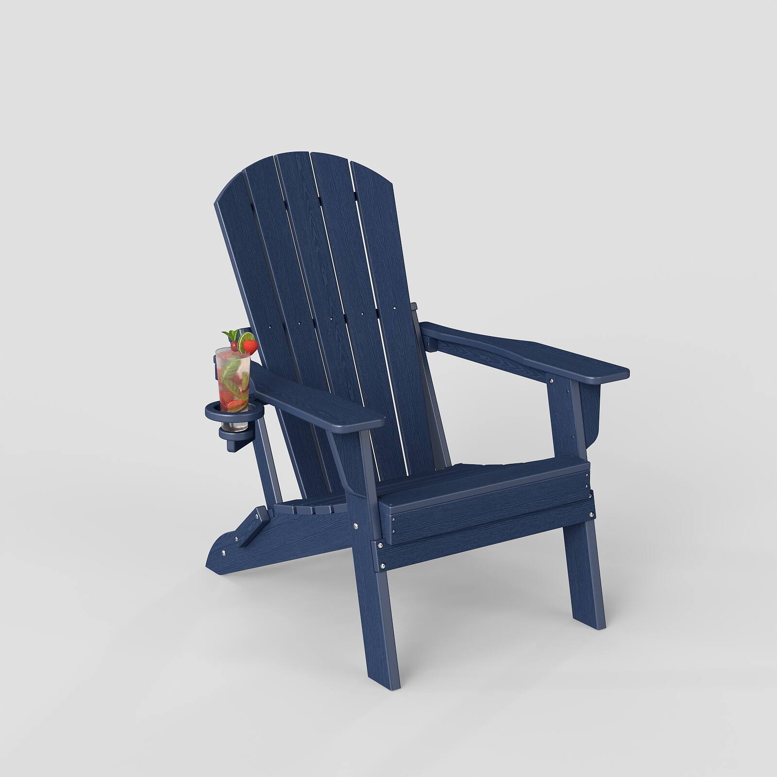 Angle. Anysun - Anysun Plastic Folding Patio Woodgrain Texture Adirondack Chair with Cup Holder, Navy Blue - Navy Blue.