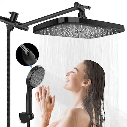Front. Ocalpur - Ocalpur 12 Inch Rain Shower Head Combo, High Pressure Rainfall, 7 Modes Handheld Showerhead for Bathroom, Black - Black.