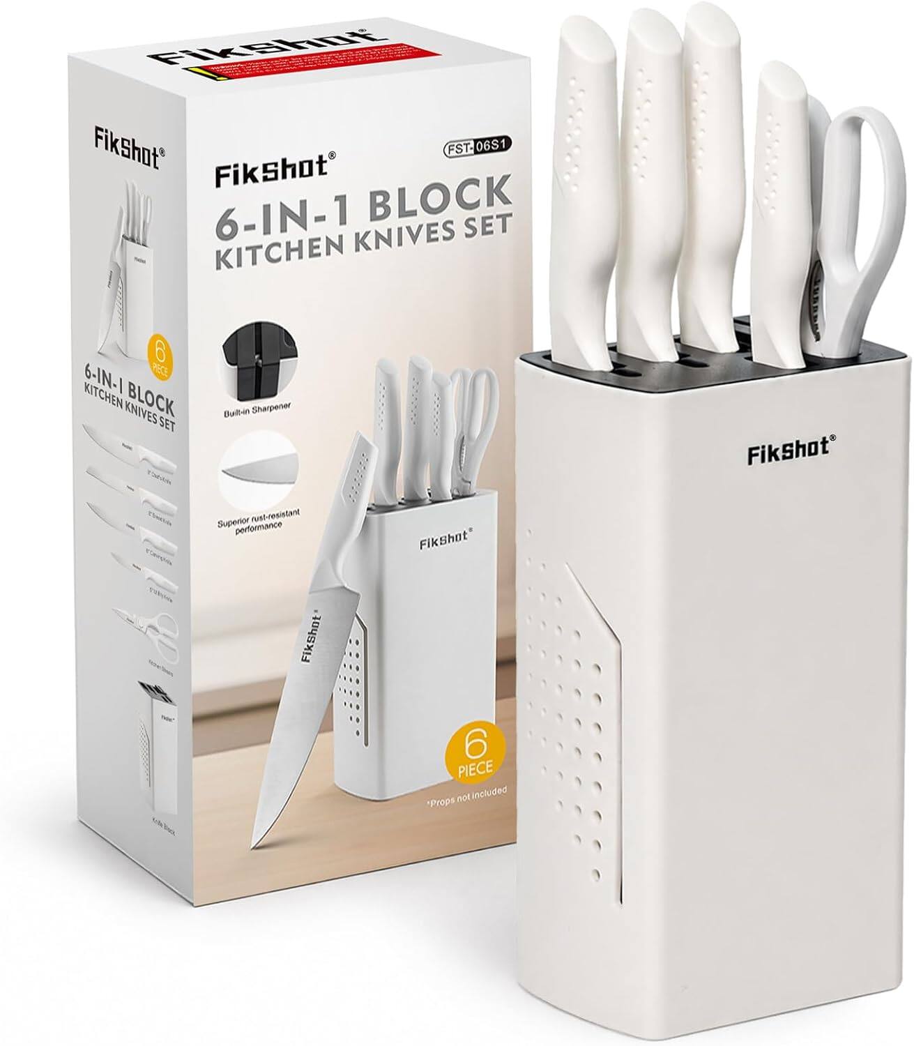 Fikshot FikShot FST. 06S1 FikShot 6-IN-1 BLOCK SET KITCHEN KNIVES

6-IN-1 PIECE KITCHEN BLOCK KNIVES SET

Built-in Sharpener

FikShot

Superior rust-resistant performance

Fikshot 6 PIECE *Props not included