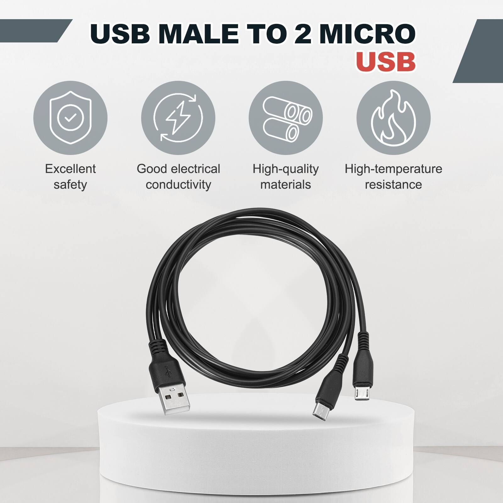 USB MALE TO 2 MICRO USB

Excellent safety
Good electrical conductivity
High-quality materials
High-temperature resistance