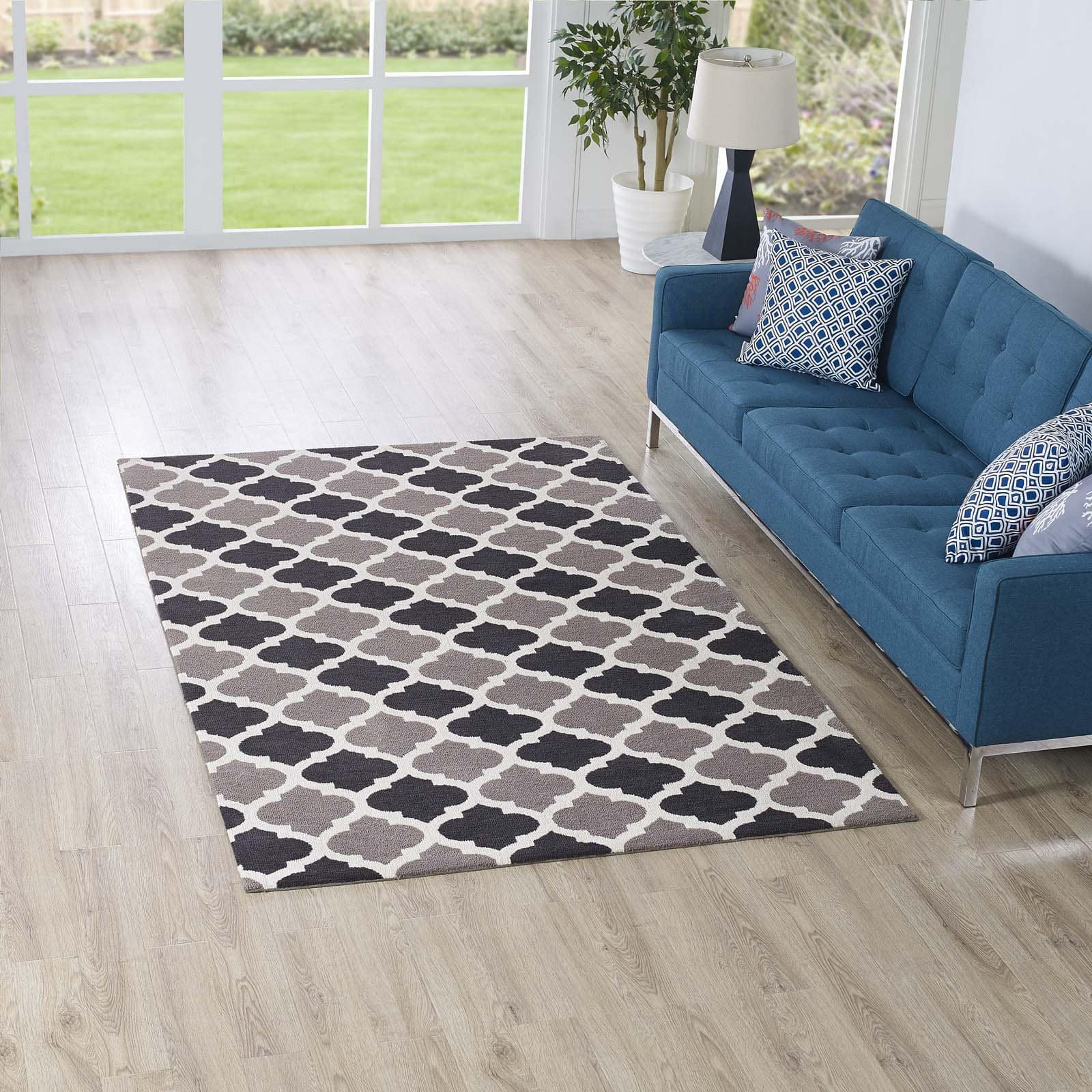 Modway - Lida Moroccan Trellis Area Rug - Charcoal and Black