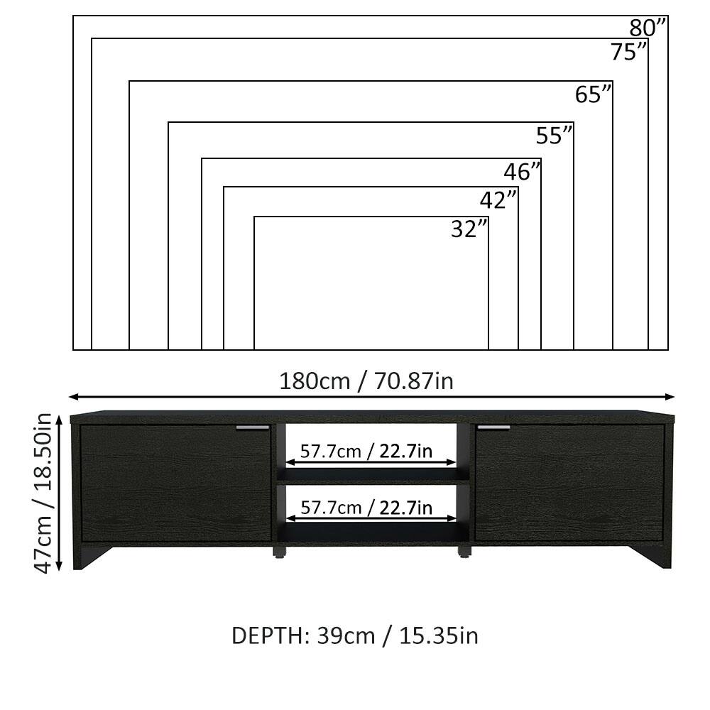- 80"
- 75"
- 65"
- 55"
- 46"
- 42"
- 32"

- 180cm / 70.87in
- 57.7cm / 22.7in
- 57.7cm / 22.7in

- DEPTH: 39cm / 15.35in

- 47cm / 18.50in