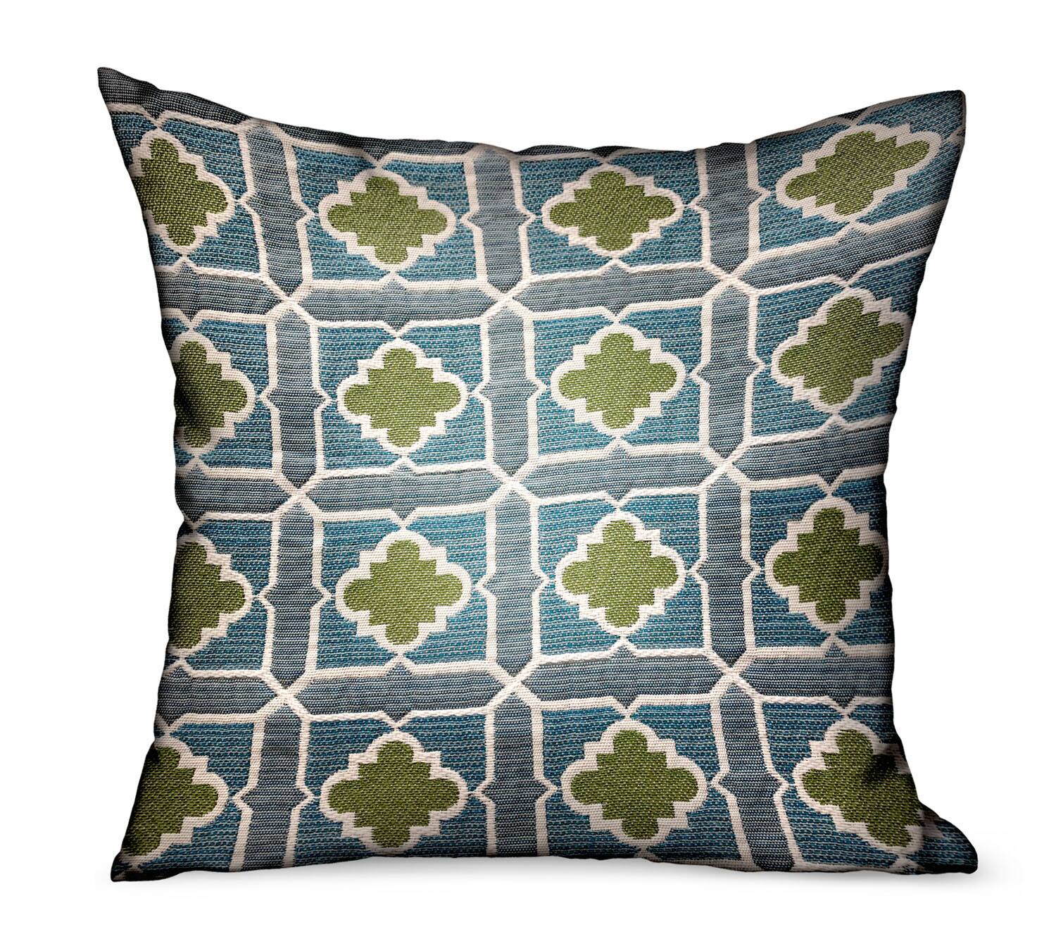 Front. Plutus Brands - Shamrock Gem Geometric Luxury Outdoor Indoor Throw Pillow Double sided 22" x 22" - Blue, Green.