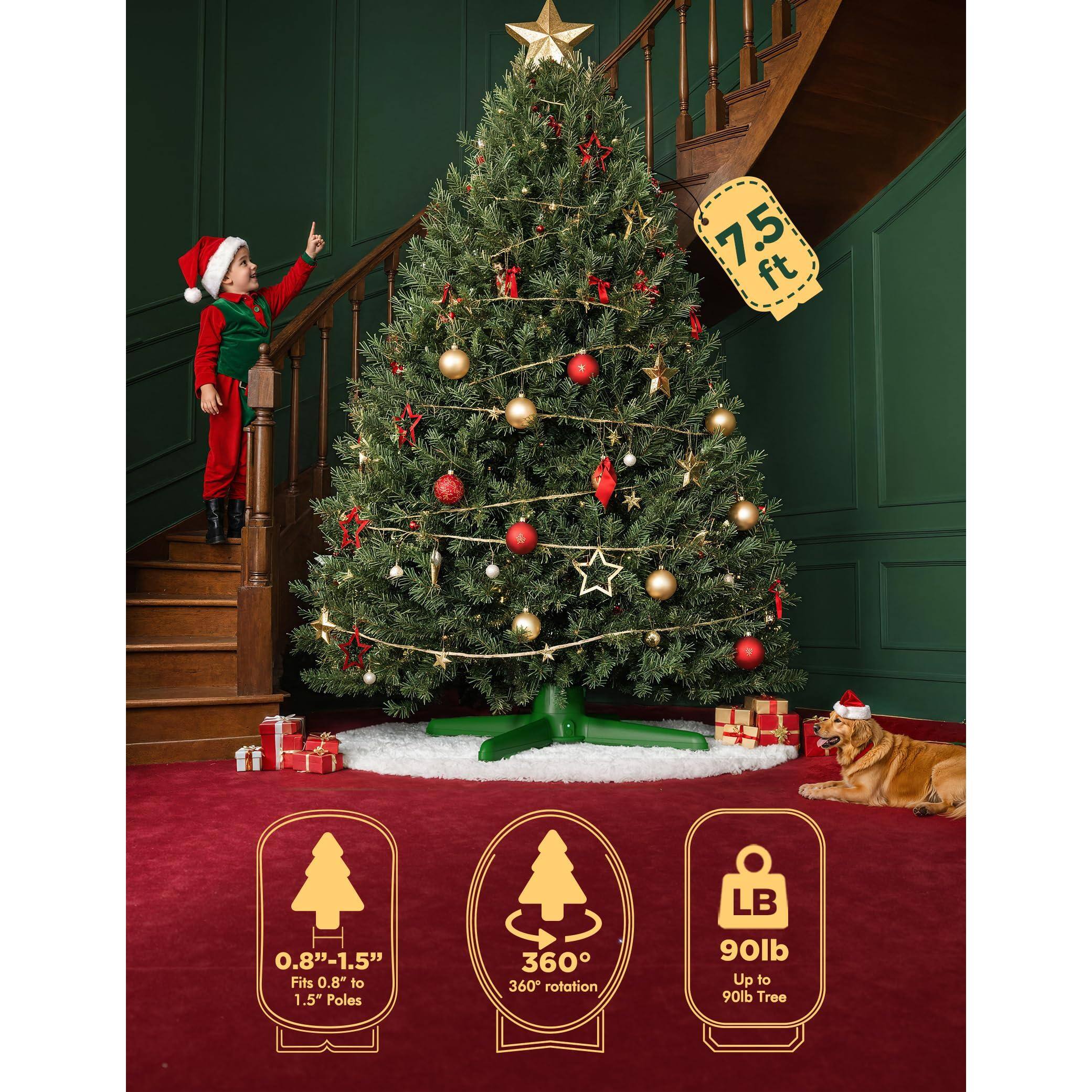 - 7.5 ft
- 0.8"-1.5" Poles
- 360° Rotation
- LB 90lb
- Up to 90lb Tree