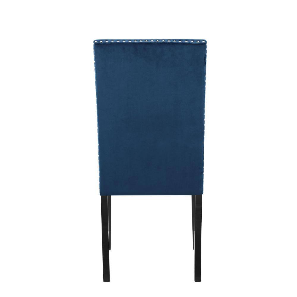 Alt View 4. New Classic Furniture - Furniture 37.75" Velvet & Wood Dining Chair in Blue (Set of 2) - Blue.