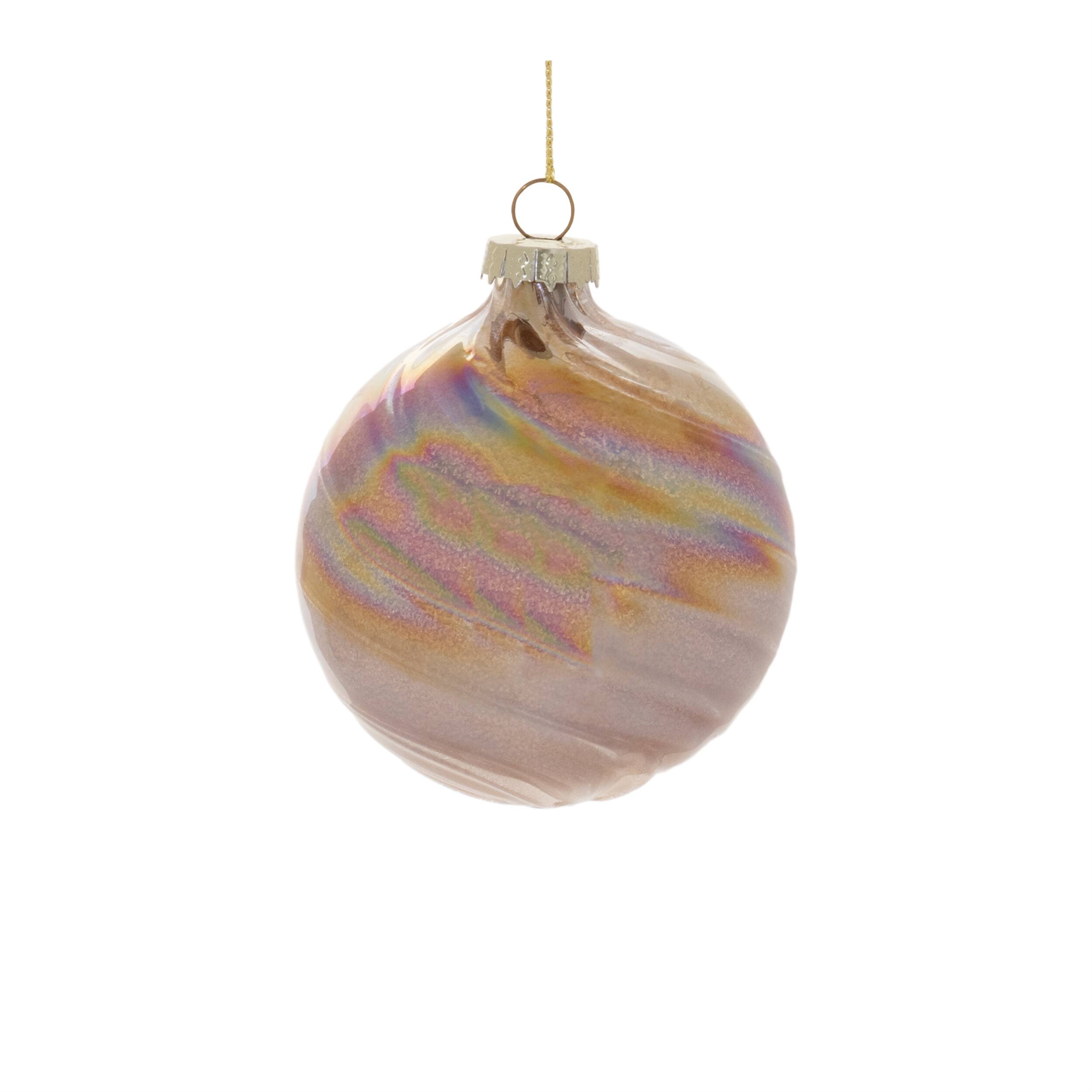 Back. BreeBe - Iridescent Swirl Glass Ornament (Set of 12) - Gold.