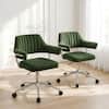 Front. KERDOM - Rolling Mid Back Computer Chair Set of 2, Swivel Dresser Chair with Arms, Velvet Home Office Chair Adjustable Height 2pc - Green-2PCS.
