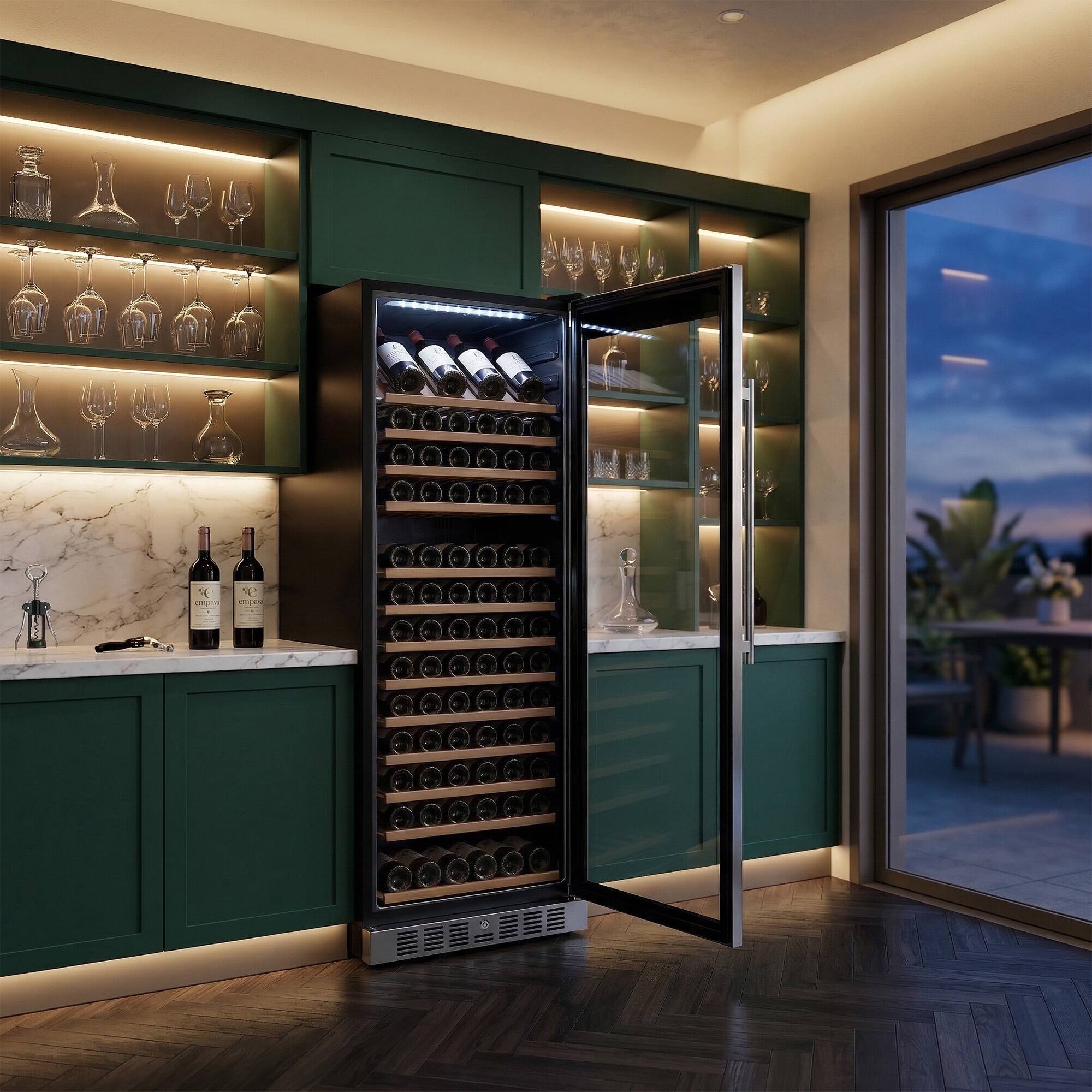 Alt View 6. Empava - 23.43 In. 177-bottle Freestanding Wine Cooler With Compressor Cooling, 14 Beech Shelves, 41-64°F In Black - Black.