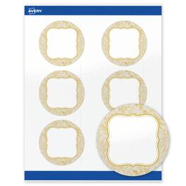 Avery - Labels, 3" Diameter, Glossy Flourished Gold Florals - White