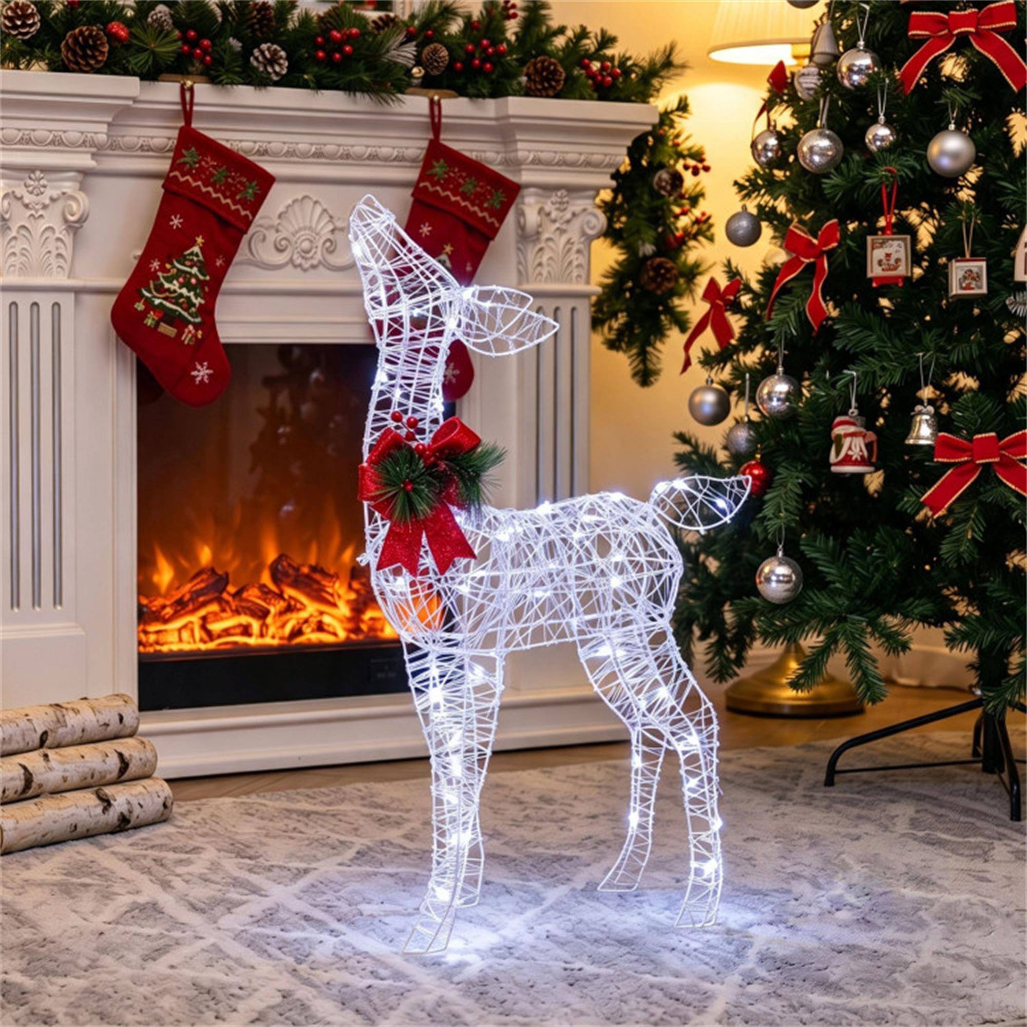 Alt View 2. Boyel Living - Lighted Christmas Deer Decorations with Cold White LED Lights-White - White.