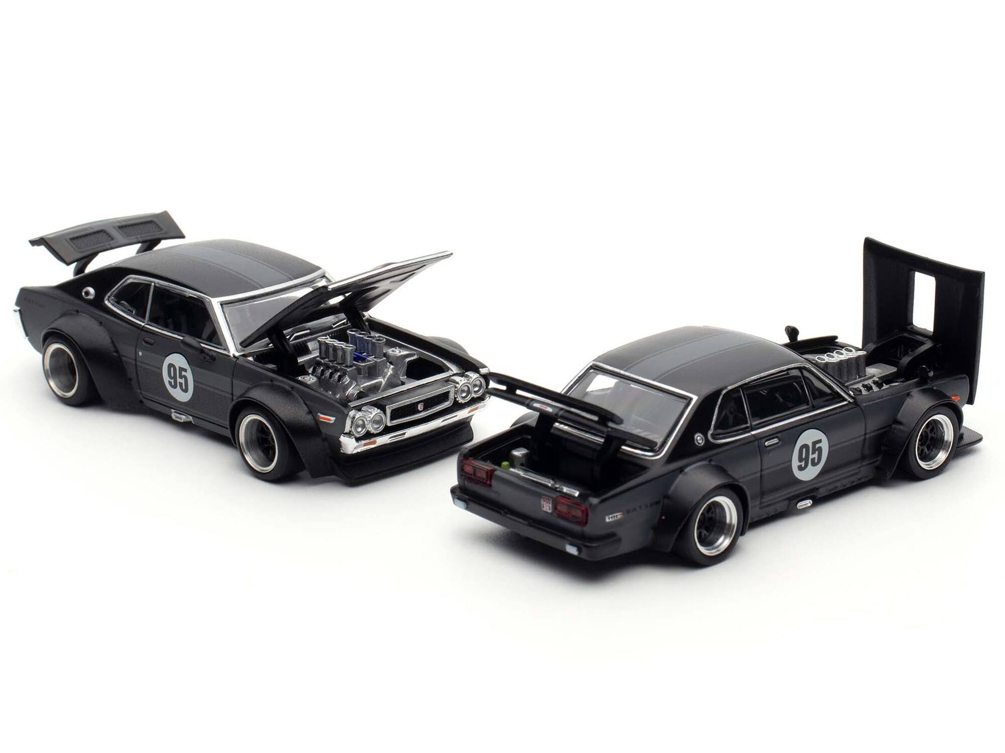 Back. Pop Race - Skyline GT-R V8 Drift "Hakosuka" RHD #95 Black & Datsun Laurel C130 RHD Black 2-Car Set 1/64 Hong Kong Toycar 2025 - Black.
