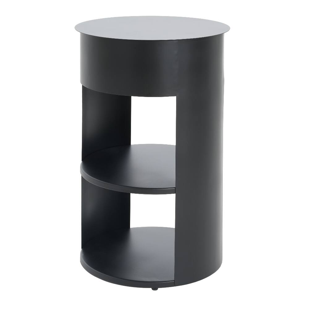 Alt View 3. Loheer - Loheer Round Side Table 3-Tier Metal End Table with Sliding Door Cabinet Matte Black Nightstand for Small Spaces - Black.
