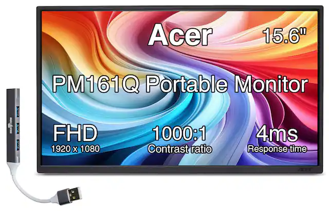 Acer 15.6" PM161Q Portable Monitor TORM DOCKVSTORM DOCK: FHD 1920 x 1080 1000:1 Contrast ratio 4ms Response time