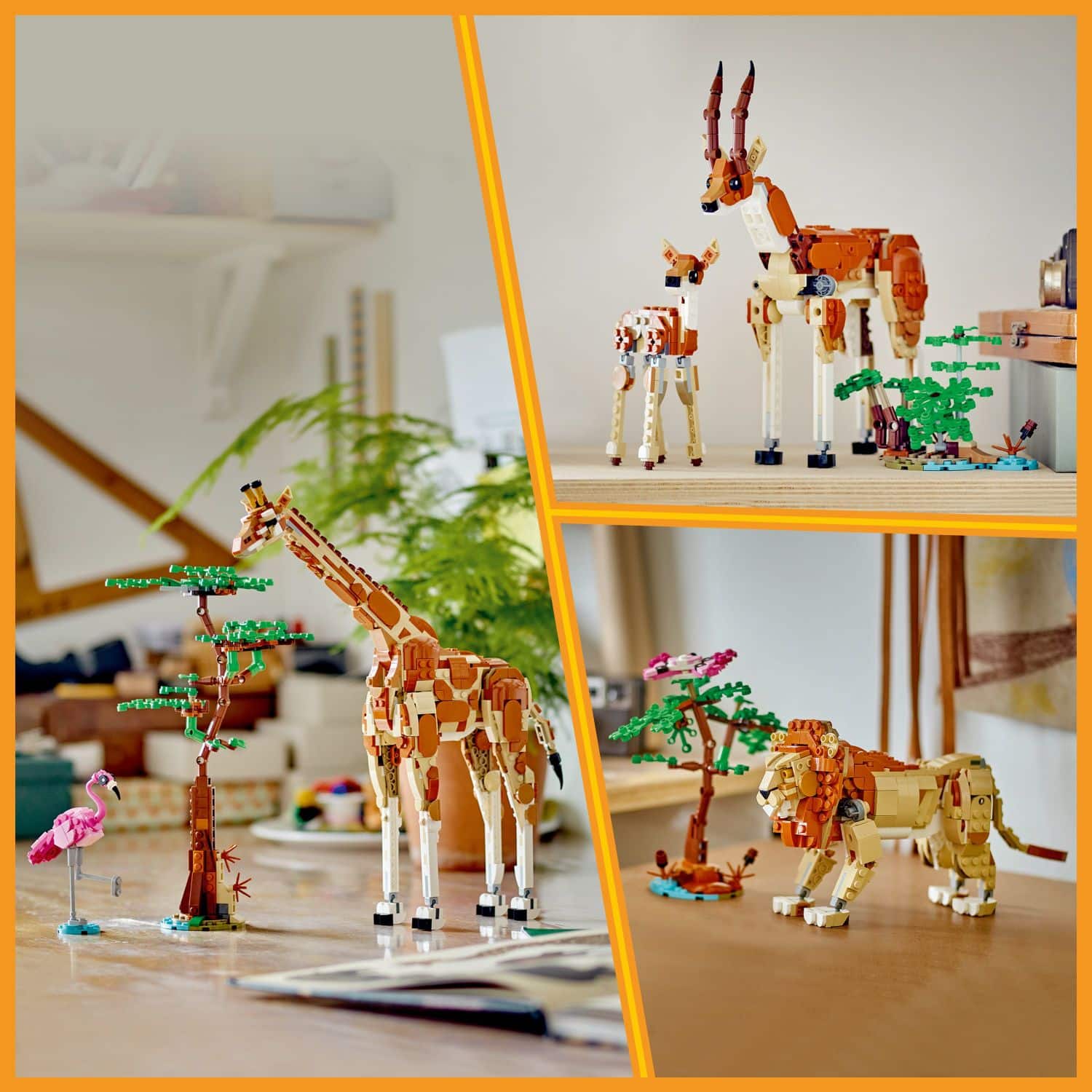 Left. LEGO - Creator 3 in 1 Wild Safari Animals Set, Giraffe, Gazelles or Lion Toy 31150.