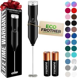Zulay Kitchen - FrothMate 2.0 Milk Frother Wand, Handheld Drink Mixer with AA Batteries, Stainless Steel Whisk - Black