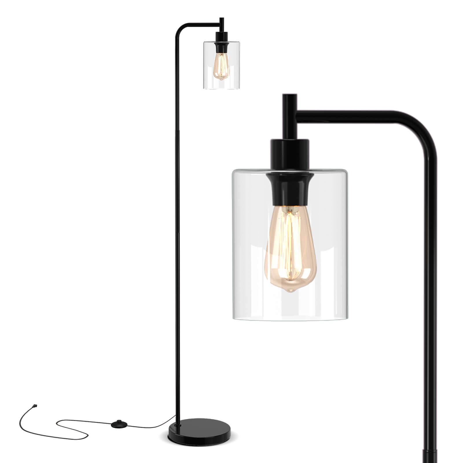 Costway - Industrial Floor Lamp with Hanging Glass Lampshade and Foot Switch Modern - Black