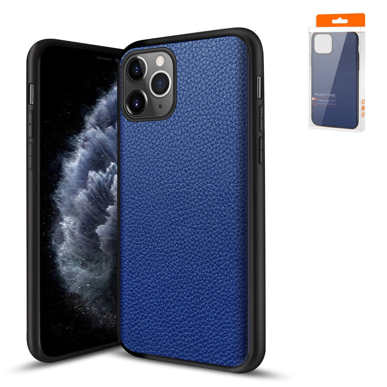 Reiko - Premium Pu Leather Outside And Flexible Tpu Silicone Hybrid Slim Case For Iphone 11 Pro - Blue