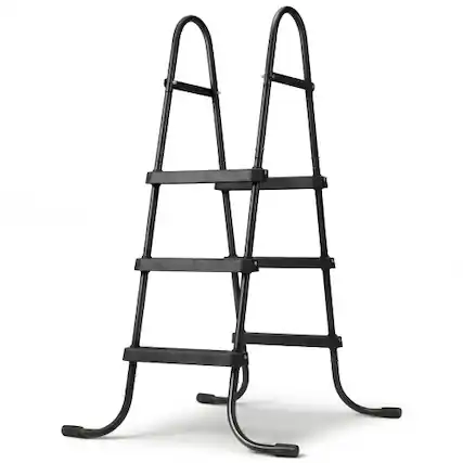 Front. Winado - 1PC 3-Step Pool Ladder Metal Frame Ladder A-Frame Portable with Non Slip Feet for Outdoor Above Ground Swimming Pool - Black Frame & Black Pedals.