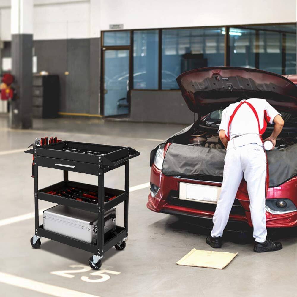 Alt View 2. Winado - 3 Tier Rolling Tool Cart Service Tool Cart Tool Organizer with Storage Drawer & 360° Swivel Casters for Garage, Workshop - Black.
