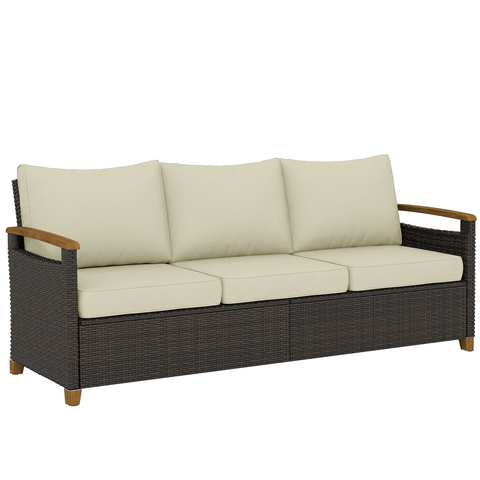 Photos - Garden Furniture Outsunny  Seater Outdoor Couch Sofa, PE Wicker Patio Sofa, Wide Deep Seat, 4" Cushions - Beige 860-445V00BG 