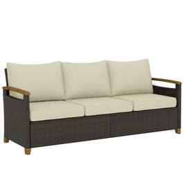 Outsunny - Seater Outdoor Couch Sofa, PE Wicker Patio Sofa, Wide Deep Seat, 4" Cushions - Beige