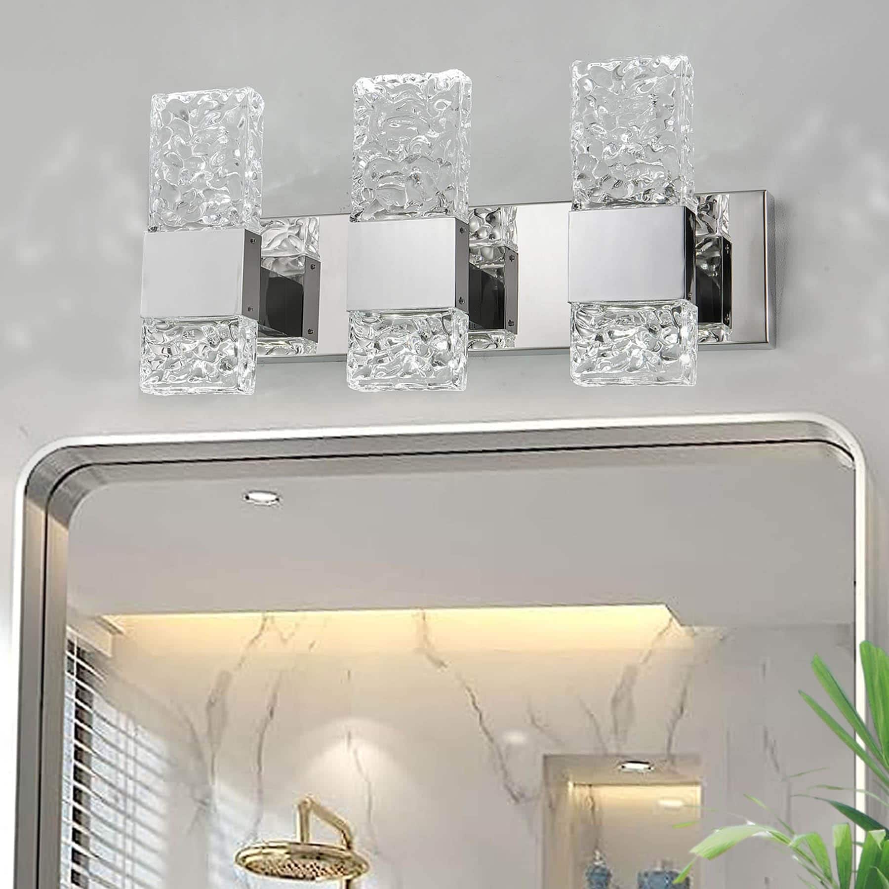 PO3TICJUNKI3 - Bathroom Light Fixtures Crystal Vanity Over Mirror Modern Led Wall For k Cool Watts - Chrome 3 lights