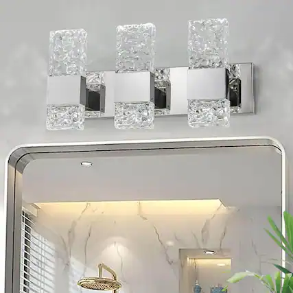 Front. PO3TICJUNKI3 - Bathroom Light Fixtures Crystal Vanity Over Mirror Modern Led Wall For k Cool Watts - Chrome 3 lights.