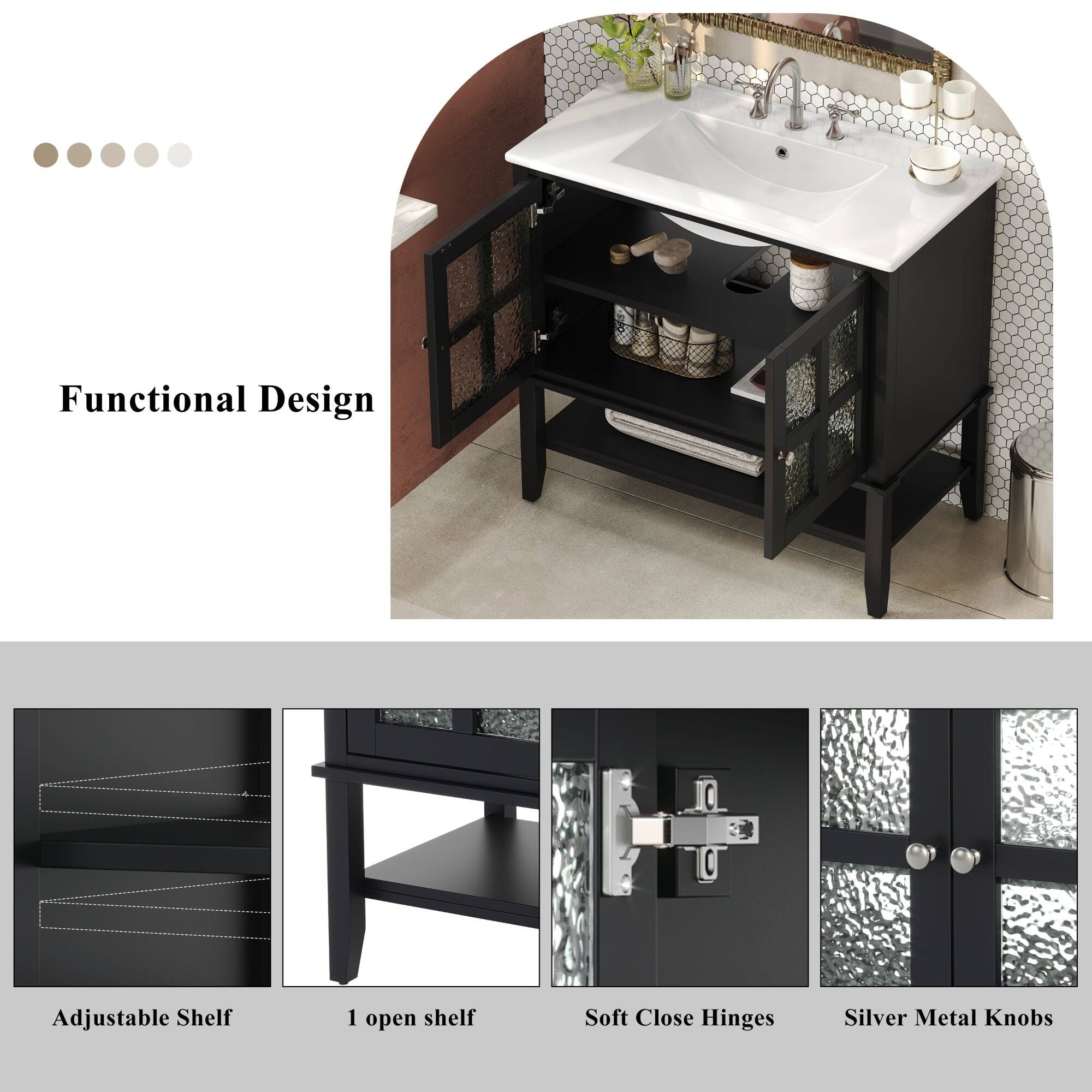 Functional Design

Adjustable Shelf

1 open shelf

Soft Close Hinges

Silver Metal Knobs