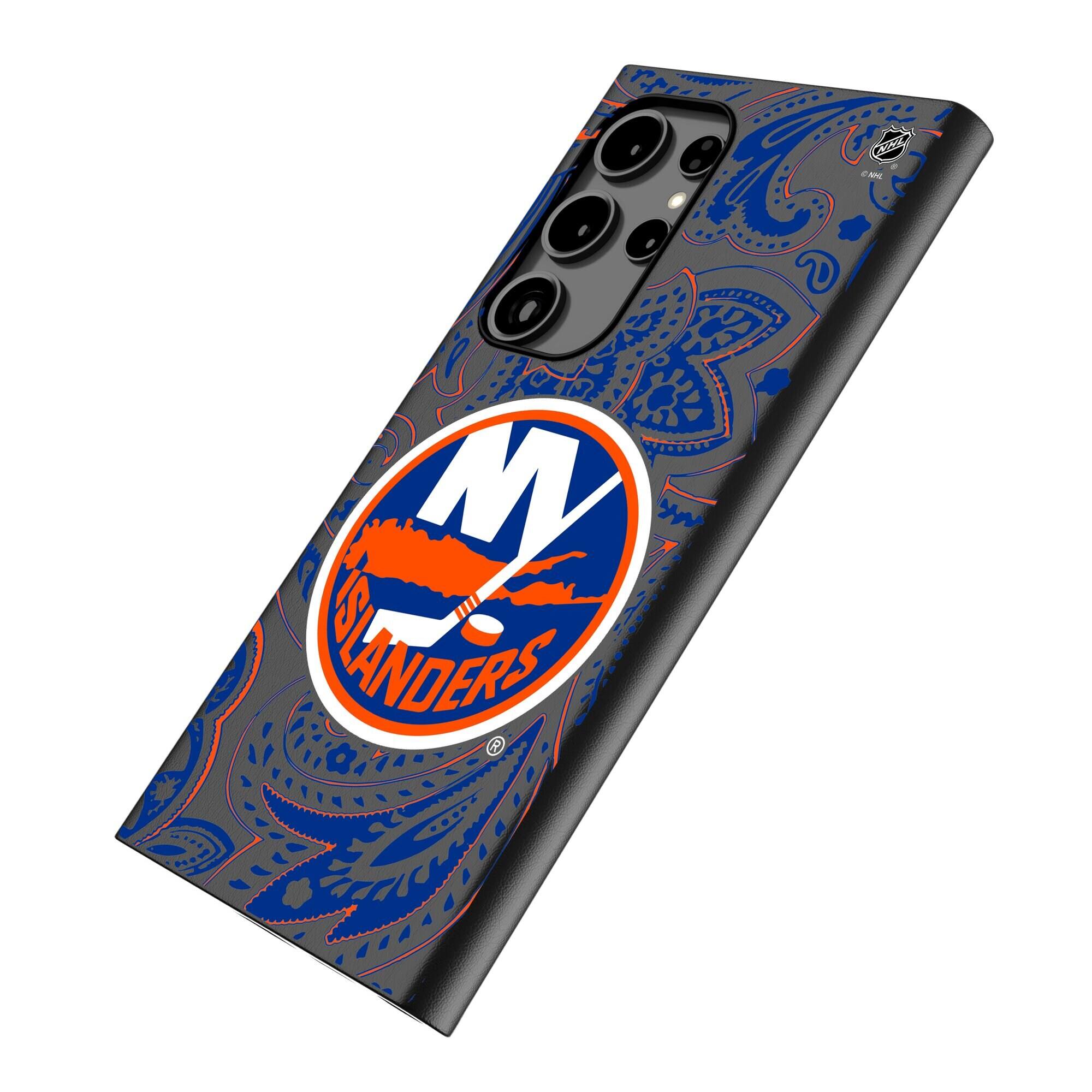 Alt View 1. Keyscaper - New York Islanders Paisley Galaxy Magnetic Bump Case - S25 Ultra - Black.
