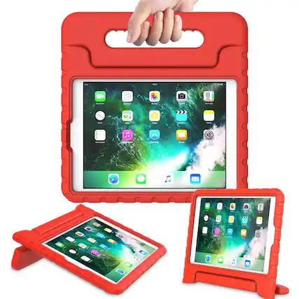 Front. Entronix - Entronix Kid-Friendly Case for iPad 10.2" (9th/8th/7th Generation) with Handle and Kickstand - Red.