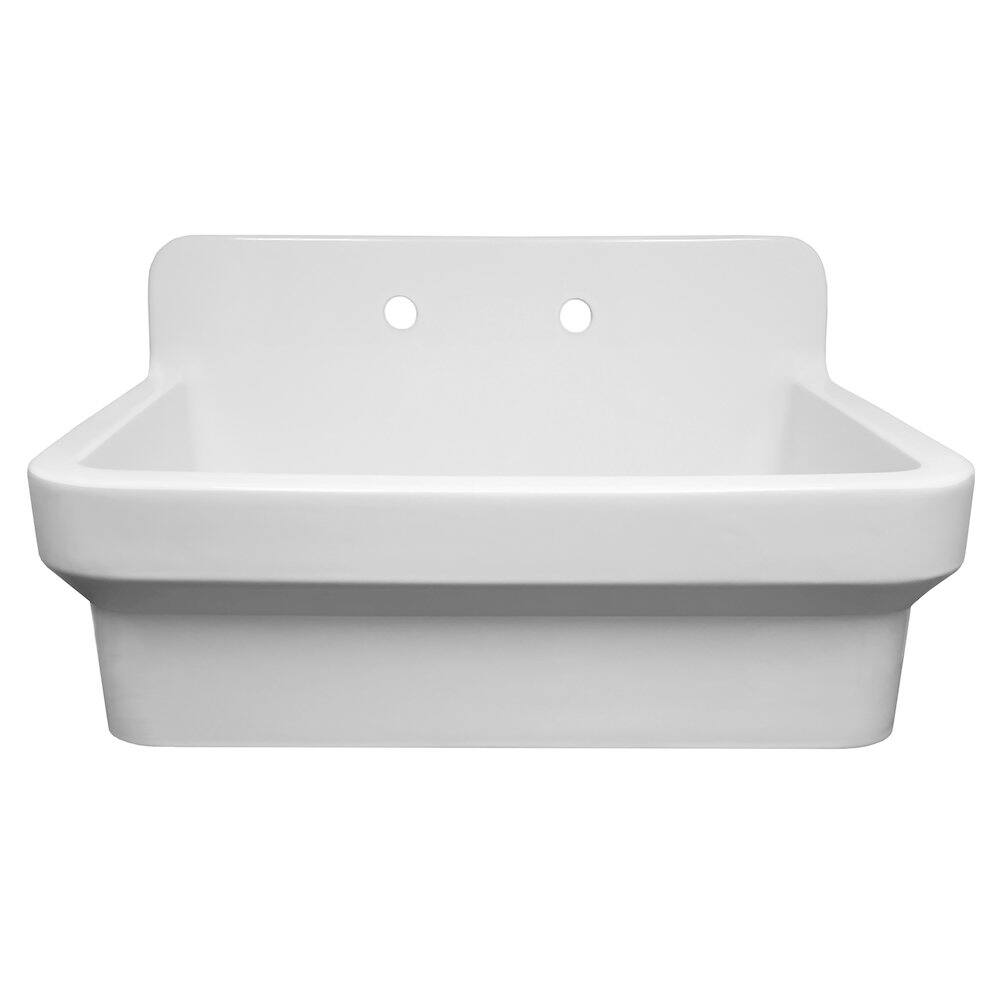 Angle. Whitehaus - Old Fashioned Country Fireclay Utility Sink with High Backsplash - White.