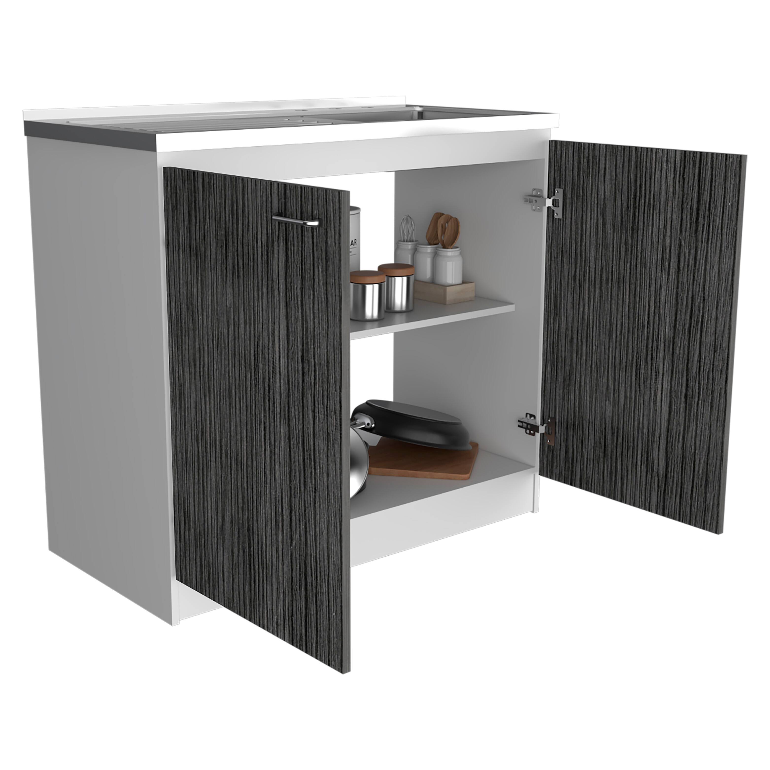 Alt View 2. TuHome - Napoles Utility Sink With Cabinet, Double Door, One Shelf - White / Smokey Oak.