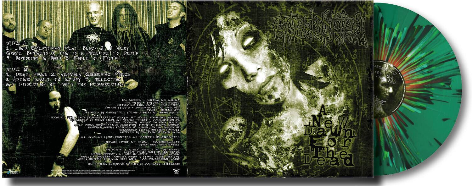 SIDE A  
1. ...AND EVERYTHING WENT BLACK  
2. A VERY GRAVE BUSINESS  
3. PAIN AS A PRELUDE TO DEATH  
4. HORROR DAY IN HAITI'S FABLE OF FILTH  

SIDE B  
1. DEAD DRUNK  
2. NERVOUS GIBBERING WRECK  
3. ADDING INSULT TO INJURY  
4. SELECTION AND DISSECTION OF PARTS FOR RESURRECTION  

---

R2 WE.V TE.P RYR BA RCS SNHTNG ND  
THE VILIN  
AT nAC HITTKY CRIA cBIN ES DAK FEETS TI a FEMT-D CA LJDECi TAROIL Mwke  
O RNINCED Y GRECEOTER STE.P FINHERS ND SUEAVT  
0.17 ECCRECD 2 FERMY/2 T KXXT- MT STMA SOWneR GEENMT SGNEEREP BT MIIUS C Nt ST FINHERS YWXXTI-H  
TECNICH SPTORT CHITST0TH SNTES BOCL P  
PLKKTT-ART SEMI TE SCTMNGRS 1