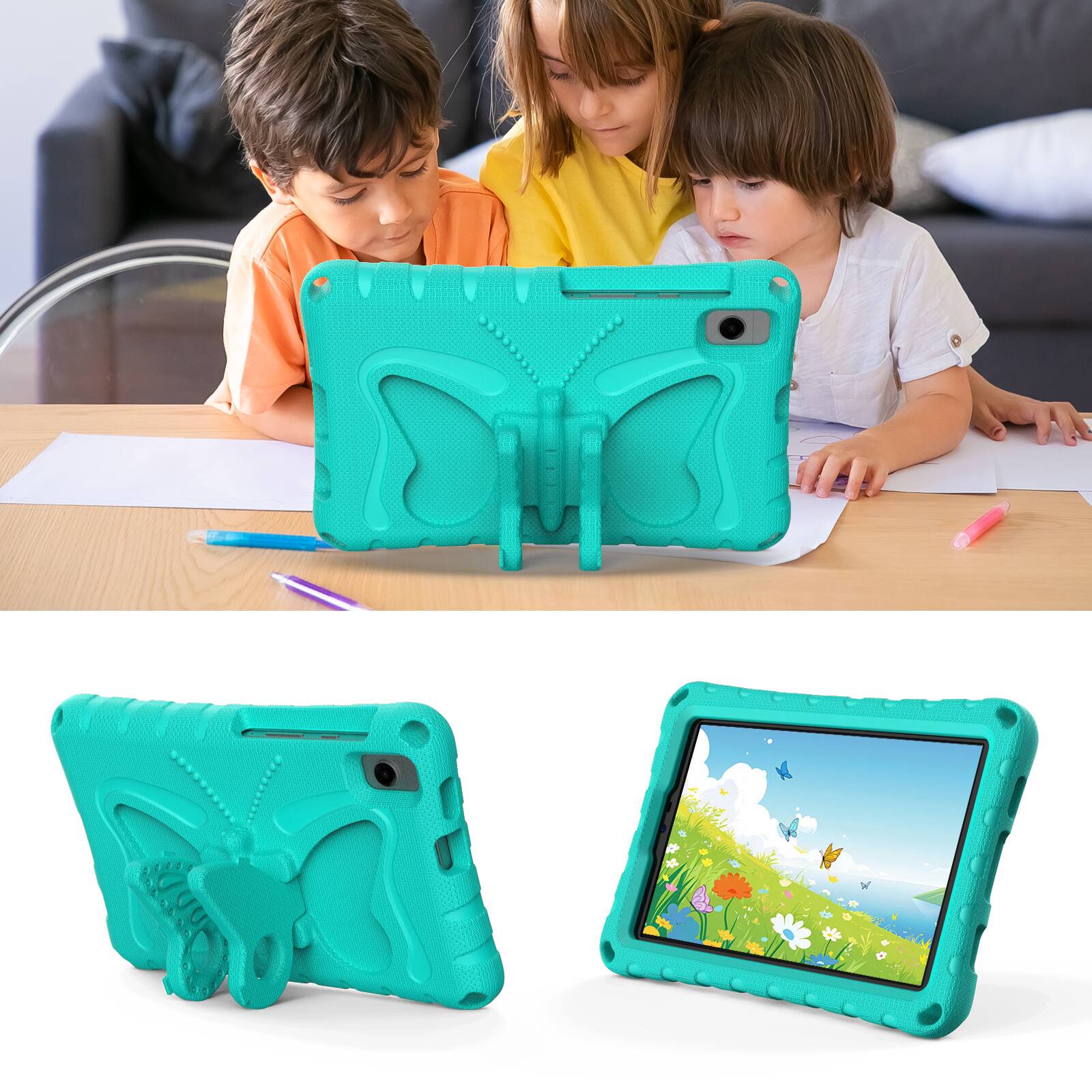 Alt View 2. Dteck - Kids Case for Samsung Galaxy Tab A9 & Tab A11 & Lenovo Tab One 8.7"2025 (TB305FU),Shockproof EVA Stand Cover+Strap - Mint.