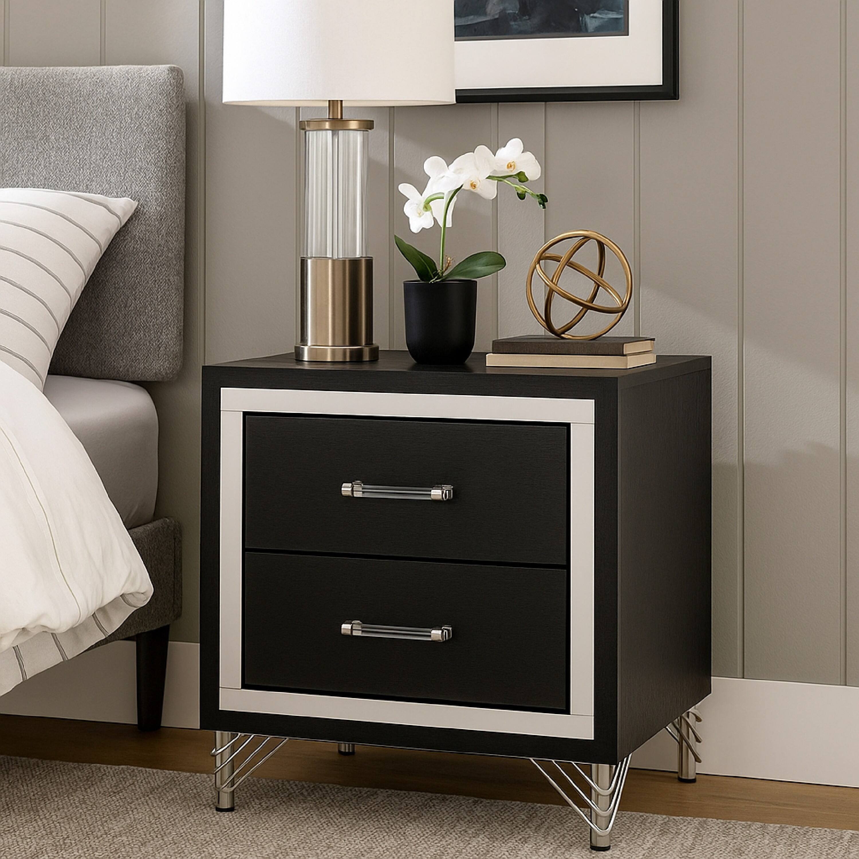Alt View 5. Manhattan Lane - Jenny Nightstand, 24 Inch 2 Drawers and Chrome Accents - Gray.