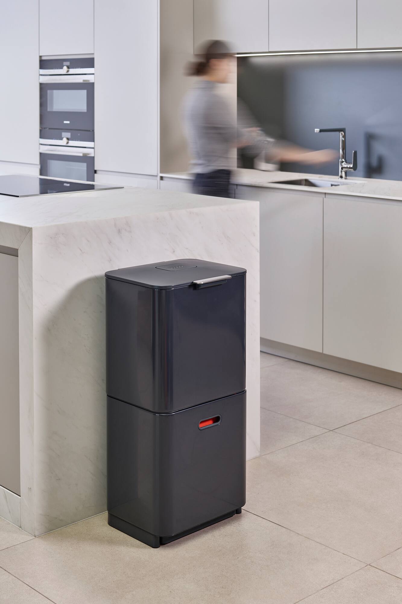 Alt View 2. Joseph Joseph - Totem Max 60-liter Waste & Recycling Dual Kitchen Trash Can - Graphite.