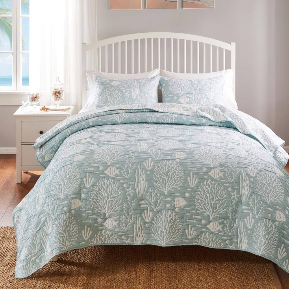 Alt View 3. Greenland Home Fashions - Greenland Home Fashions Marina Luxury Modern Design 3 Pieces Coverlet Set for Bed Full/Queen Seafoam - Seafoam.