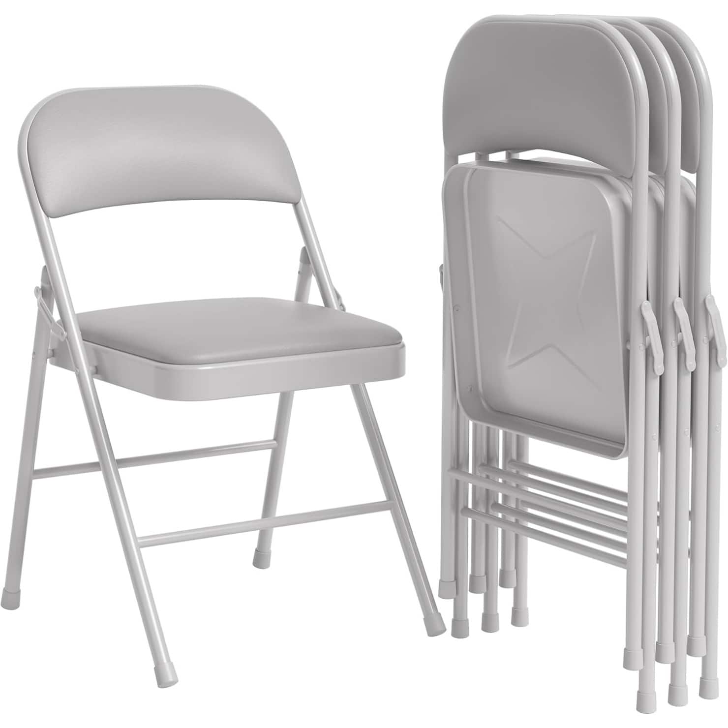 GARVEE - Folding Chairs Set of 4 with Padded Cushions, Padded Foldable Chair - Gray