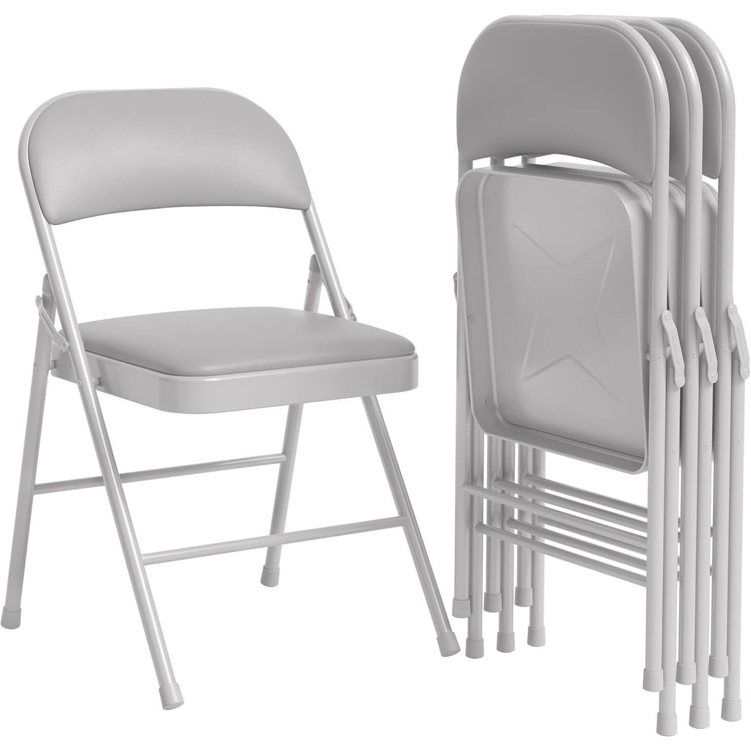 Front. GARVEE - Folding Chairs Set of 4 with Padded Cushions, Padded Foldable Chair - Grey.