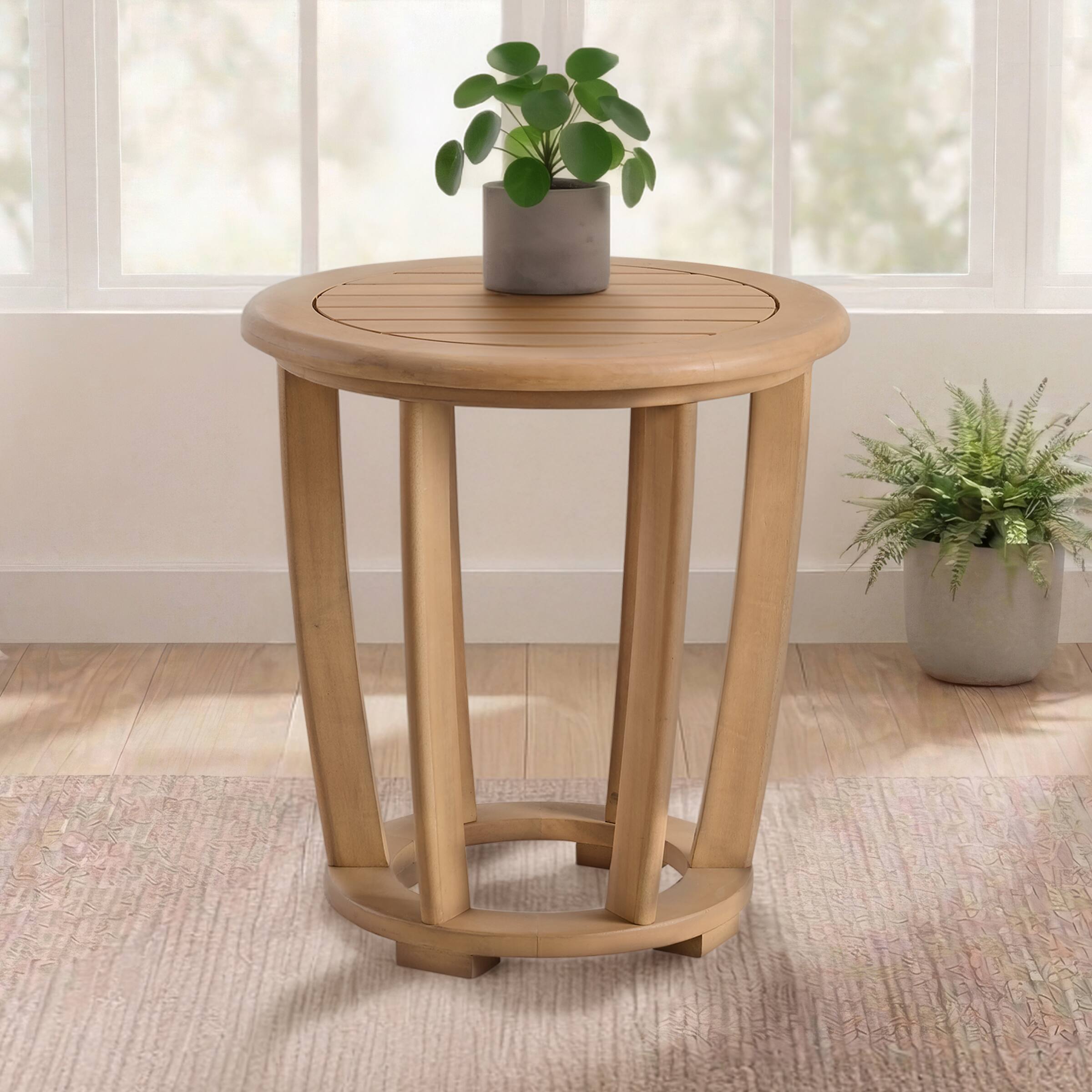 Alt View 5. Alaterre Furniture - Orris Outdoor Side Table - 19.7” Weather-Resistant Eucalyptus Wood Round Outdoor Table with Slatted Tabletop - Brown.