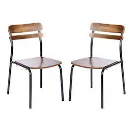 Emma + Oliver - Blanchard Set of 2 Dining Chairs with Metal Frames and Solid Wood Seats and Backs with Antique Finishes - Antique Copper