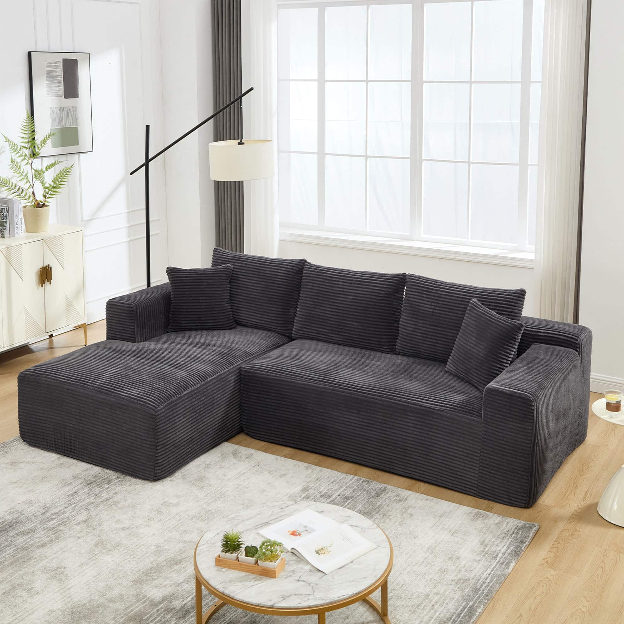 Boyel Living - Gray Stripe 3 Seat L-Shape Modular Sectional Sofa Couches with Memory Foam for Living Room (Left Facing Chaise) - Gray