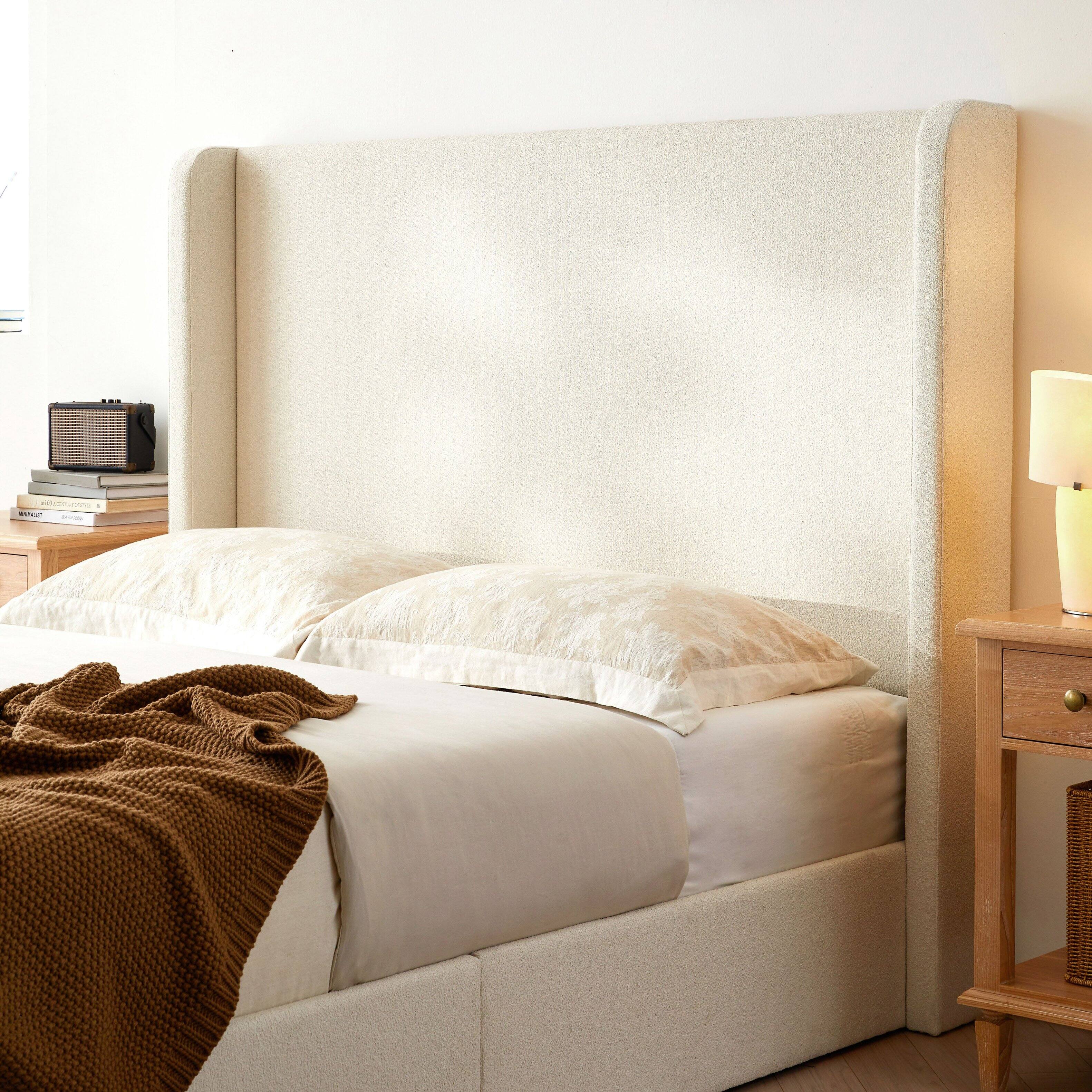 Alt View 7. Boyel Living - King Upholstered Wingback Platform Bed 52.3 Inch Headboard No Box Spring Easy Assembly Ivory Boucle - Beige.