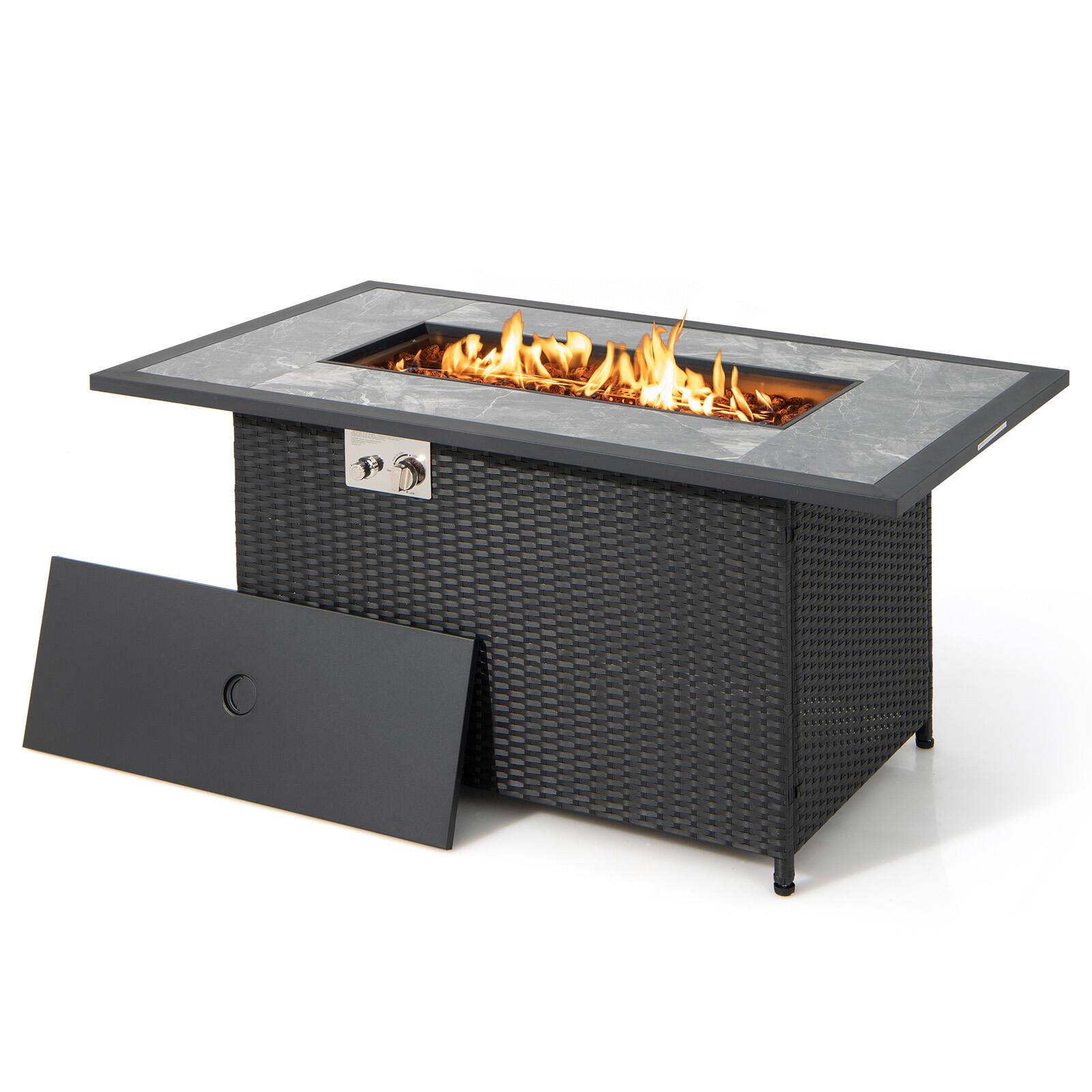 Alt View 7. SKONYON - Outdoor Propane Fire Table with 50000 BTU Output Rattan Base and Wide Tabletop.