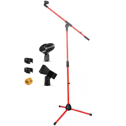 Front. 5 CORE - 5 Core Mic Stand Floor Height Adjustable Tripod Microphone Stands w Extending Telescoping Boom Arm-MS 080 RED - Red.